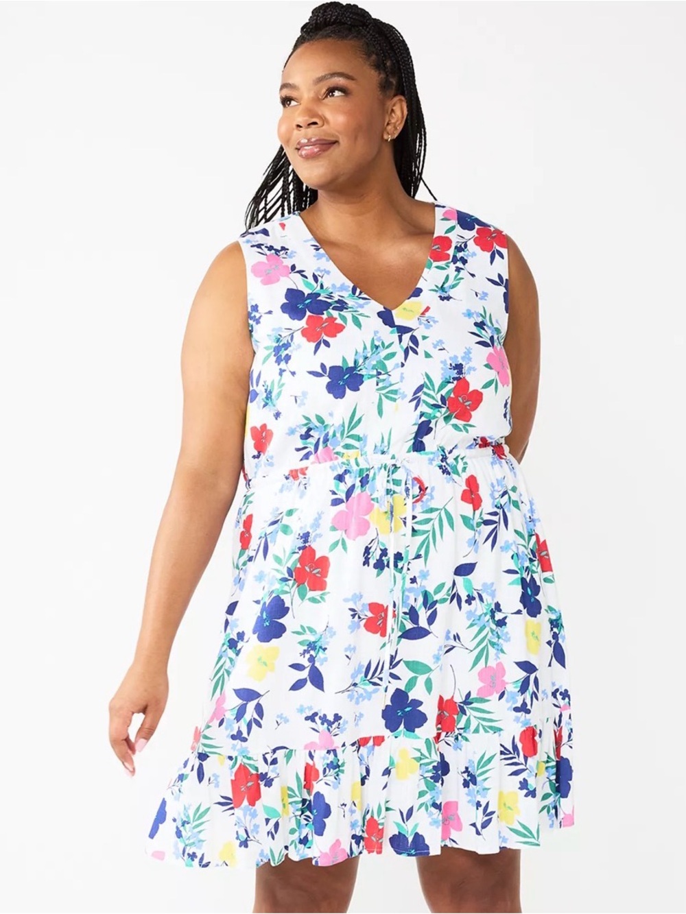 Draper James White Floral V-Neck Drawstring Sundress size L